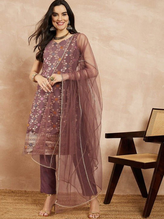 Women Floral Kurta with Trousers & With Dupatta - Inddus.com