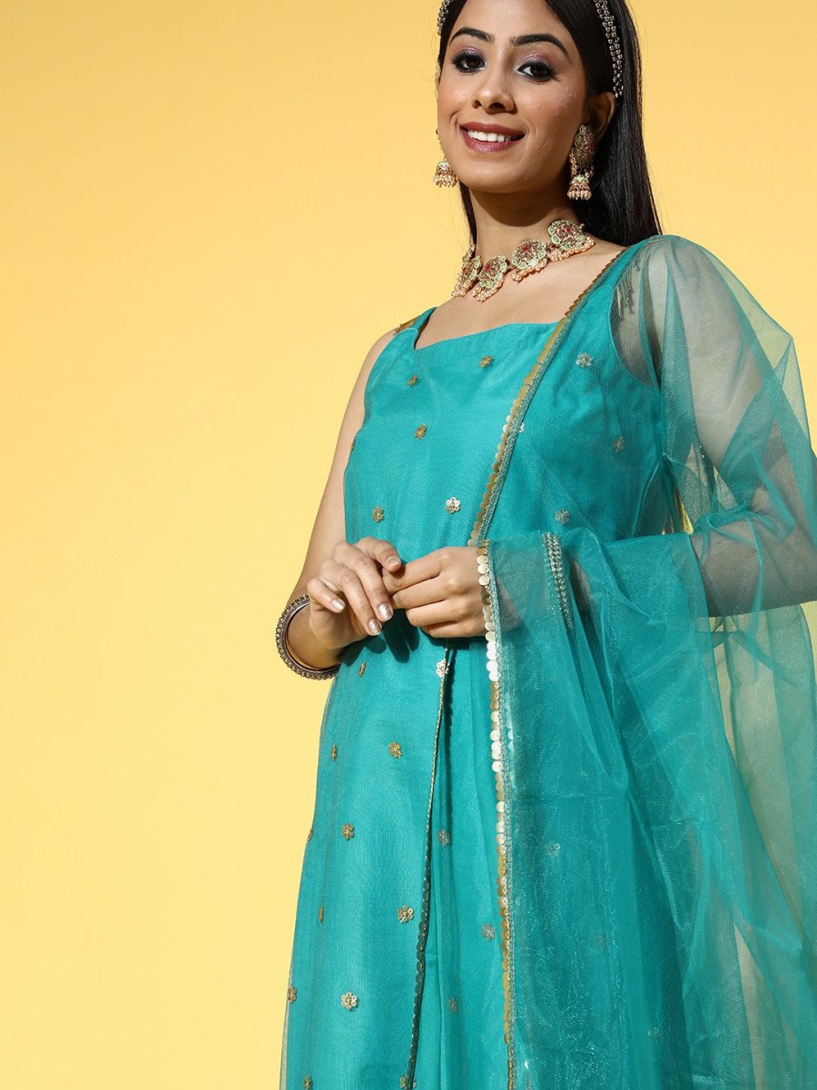 Women Floral Net Bling it On Kurta Set - Inddus.com