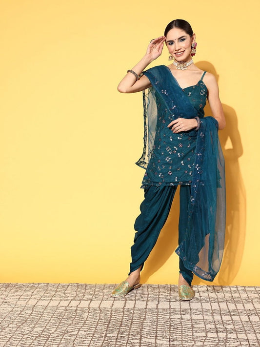 Women Floral Net Bling it On Kurta Set - Inddus.com