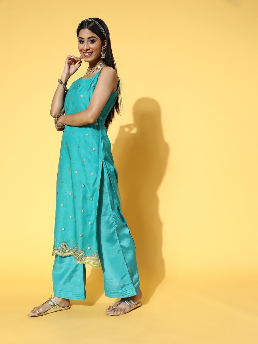 Women Floral Net Bling it On Kurta Set - Inddus.com