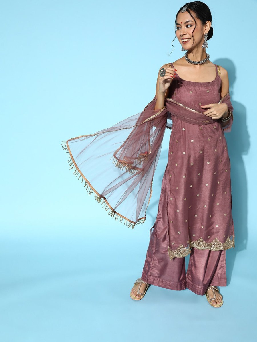 Women Floral Net Bling it On Kurta Set - Inddus.com