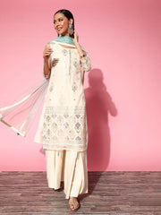 Women Floral Organza Ethereal Embroidery Kurta Set - Inddus.com