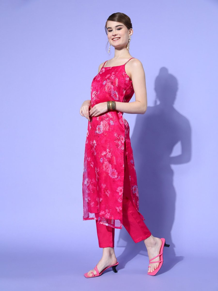 Women Floral Organza Print Parade Kurta Set - Inddus.com