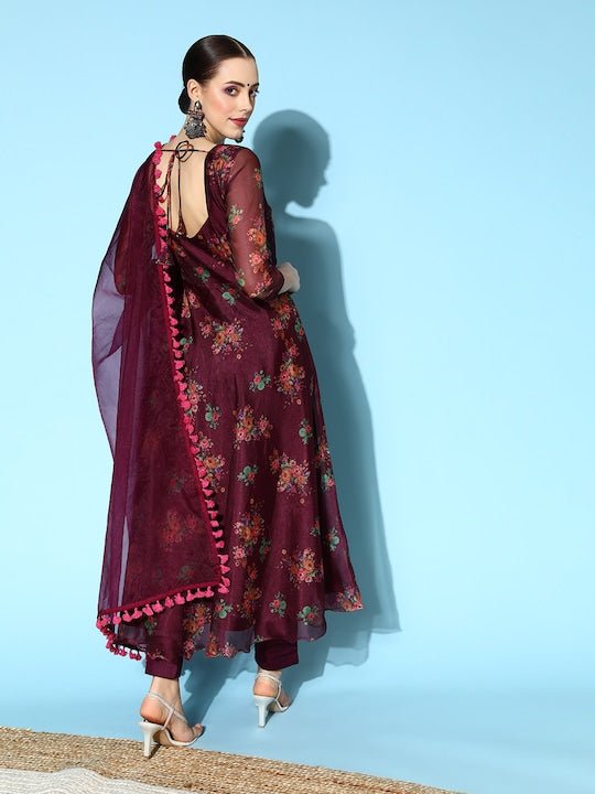 Women Floral Organza Swirling Volume Kurta Set - Inddus.com