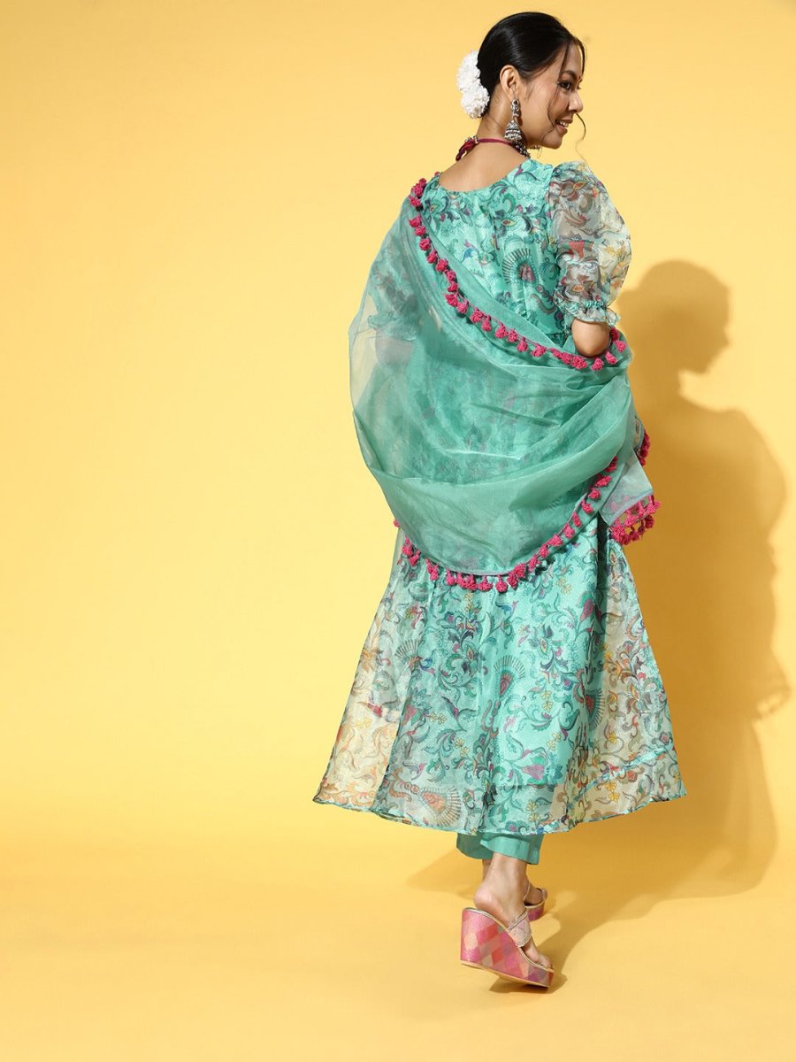 Women Floral Organza Swirling Volume Kurta Set - Inddus.com