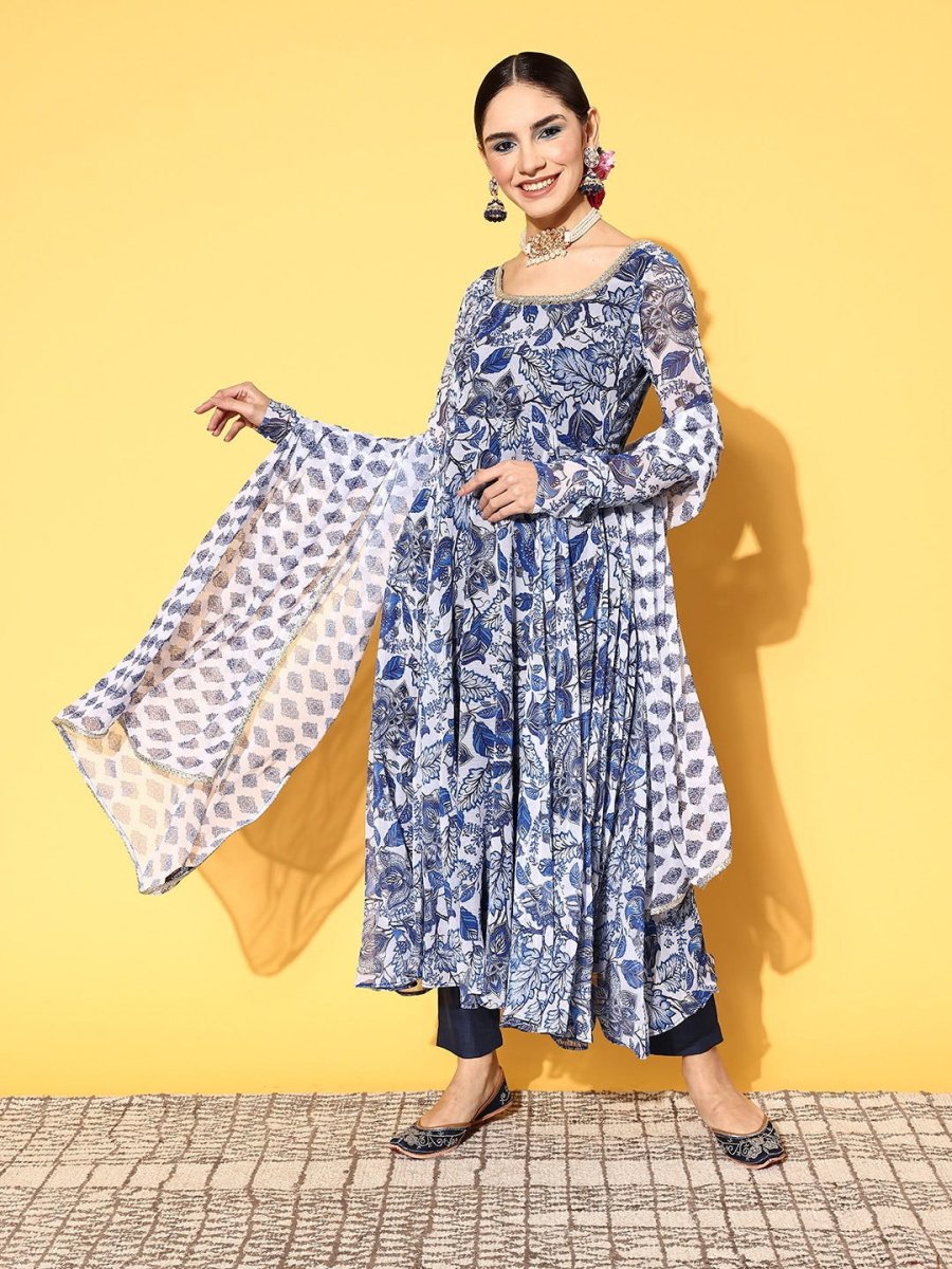 Women Floral Poly Chiffon Swirling Volume Kurta Set - Inddus.com