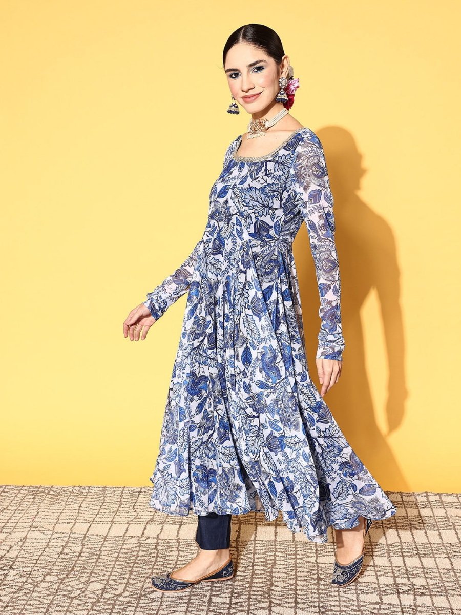 Women Floral Poly Chiffon Swirling Volume Kurta Set - Inddus.com