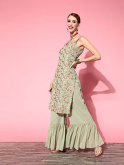 Women Floral Poly-Georgette Ethereal Embroidery Kurta Set - Inddus.com