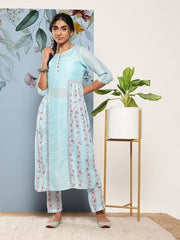 Women Floral Printed A-Line Kurta With Trousers - Inddus.com