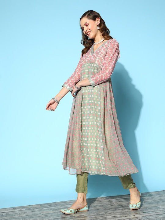 Women Floral Printed Gotta Patti Kurta with Trousers - Inddus.com