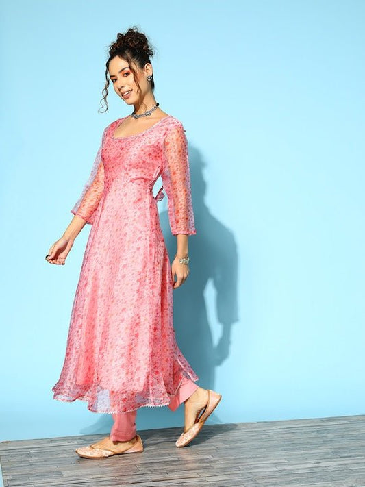 Women Floral Printed Gotta Patti Kurta with Trousers & With Dupatta - Inddus.com