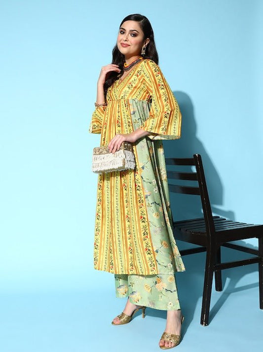 Women Floral Printed Kurta With Palazzos - Inddus.com