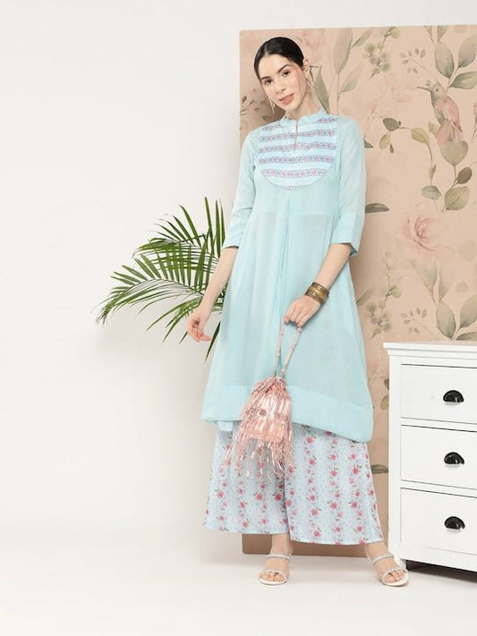 Women Floral Printed Kurta With Palazzos - Inddus.com