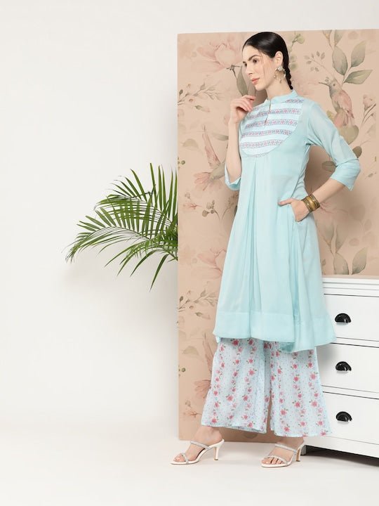 Women Floral Printed Kurta With Palazzos - Inddus.com