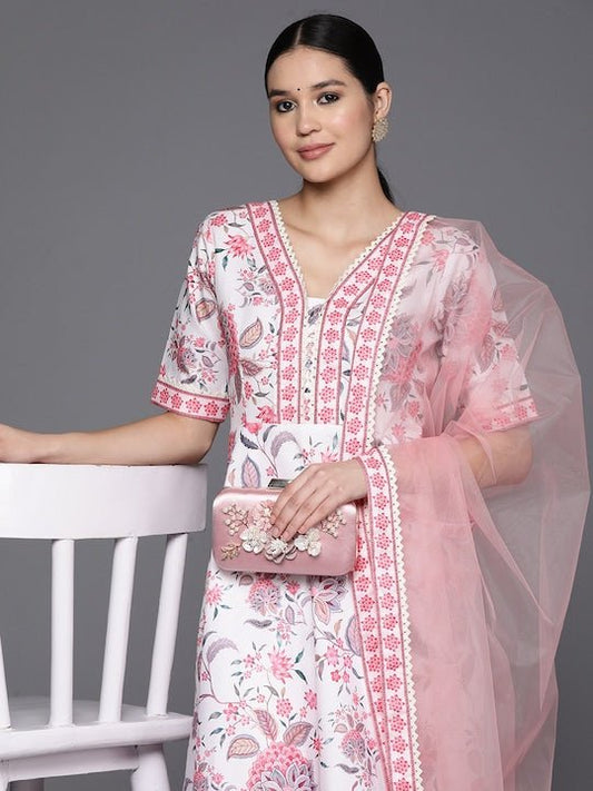 Women Floral Printed Regular Kurta with Trousers & Dupatta - Inddus.com