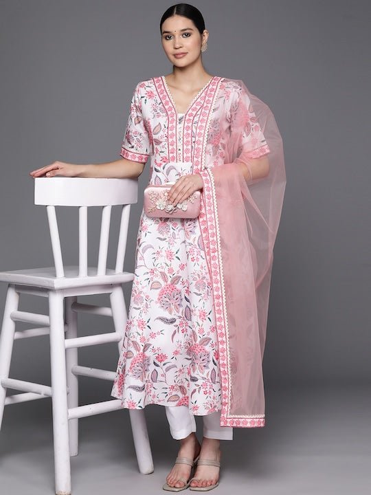 Women Floral Printed Regular Kurta with Trousers & Dupatta - Inddus.com