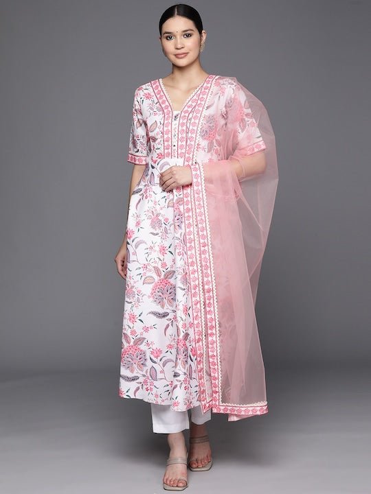 Women Floral Printed Regular Kurta with Trousers & Dupatta - Inddus.com