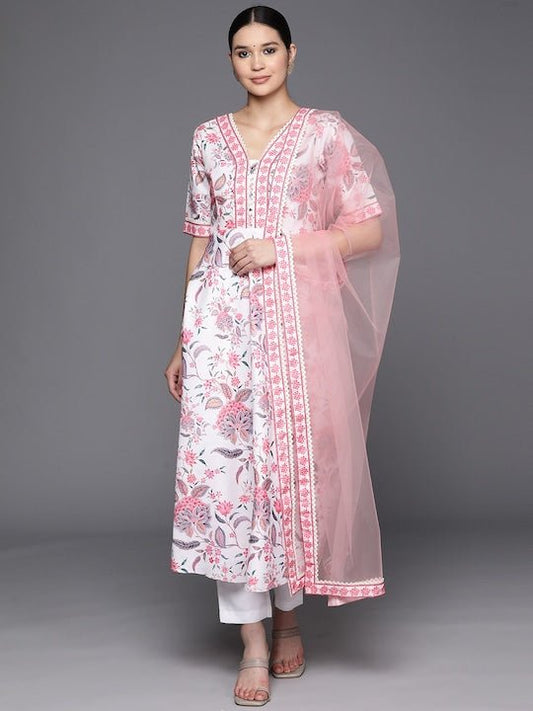 Women Floral Printed Regular Kurta with Trousers & Dupatta - Inddus.com