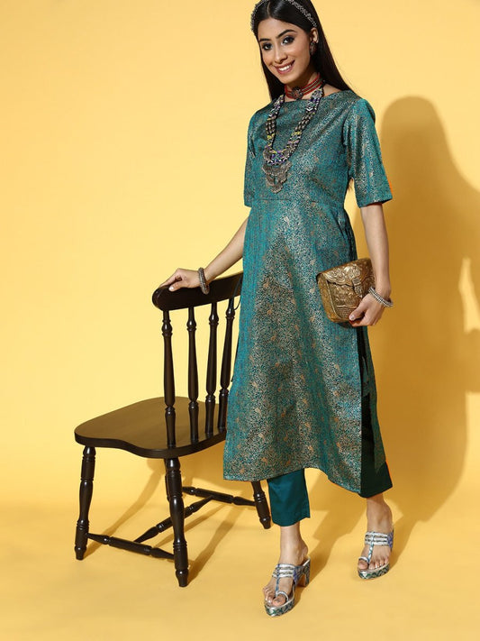 Women Floral Silk Blend Ethereal Embroidery Kurta Set - Inddus.com