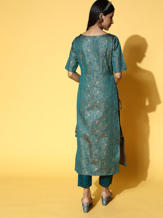 Women Floral Silk Blend Ethereal Embroidery Kurta Set - Inddus.com