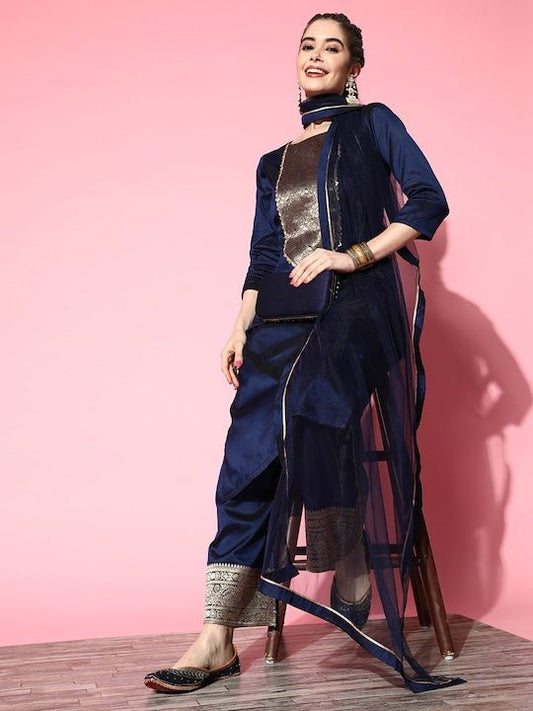 Women Floral Yoke Design Kurta with Palazzos & With Dupatta - Inddus.com