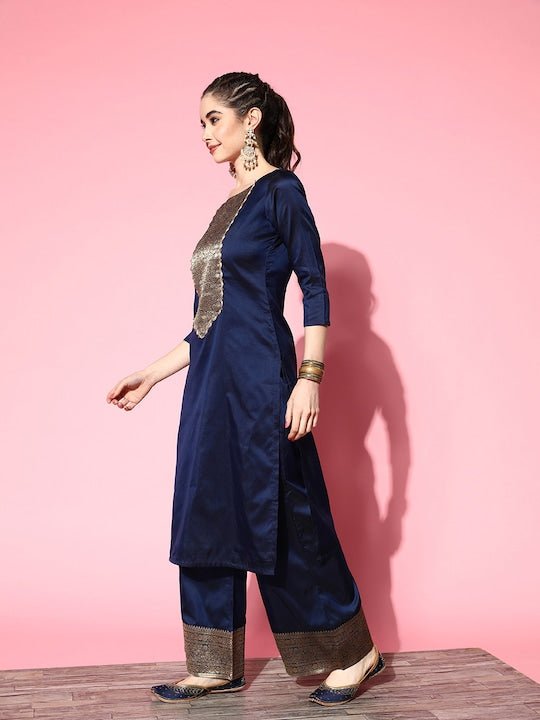 Women Floral Yoke Design Kurta with Palazzos & With Dupatta - Inddus.com