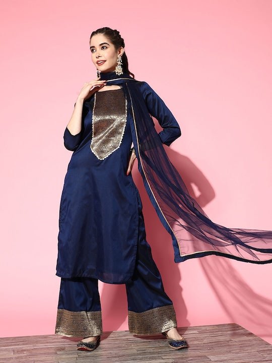 Women Floral Yoke Design Kurta with Palazzos & With Dupatta - Inddus.com