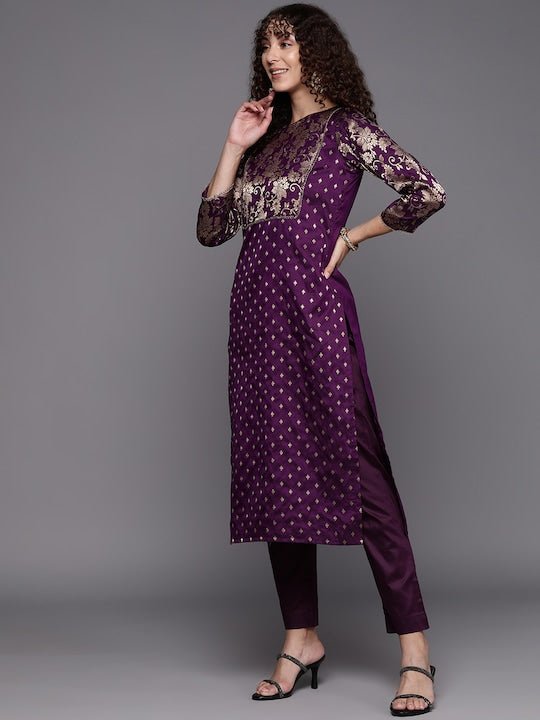 Women Floral Yoke Design Kurta with Trousers - Inddus.com