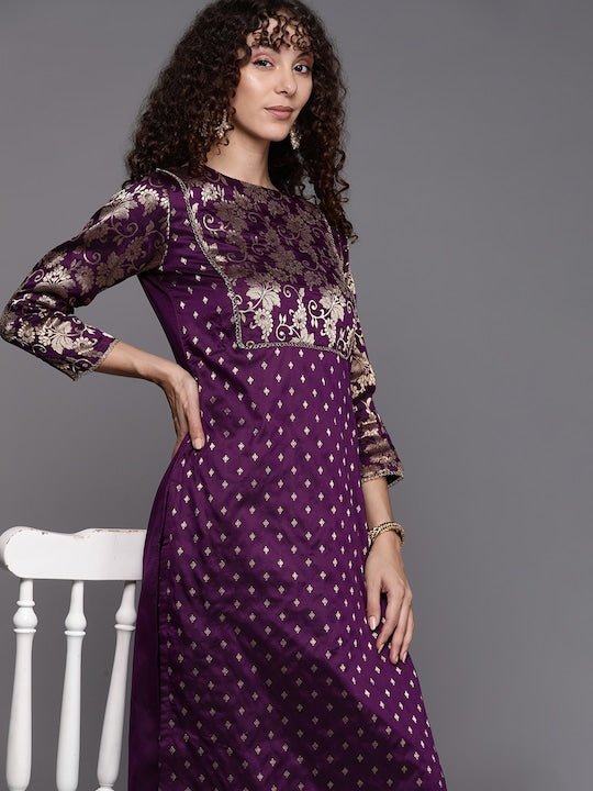 Women Floral Yoke Design Kurta with Trousers - Inddus.com