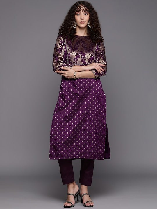 Women Floral Yoke Design Kurta with Trousers - Inddus.com