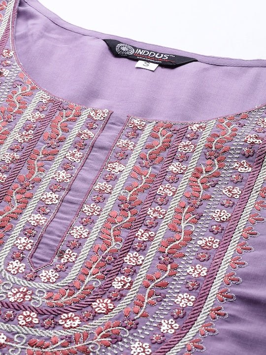 Women Floral Yoke Design Sequinned Kurta with Trousers - Inddus.com