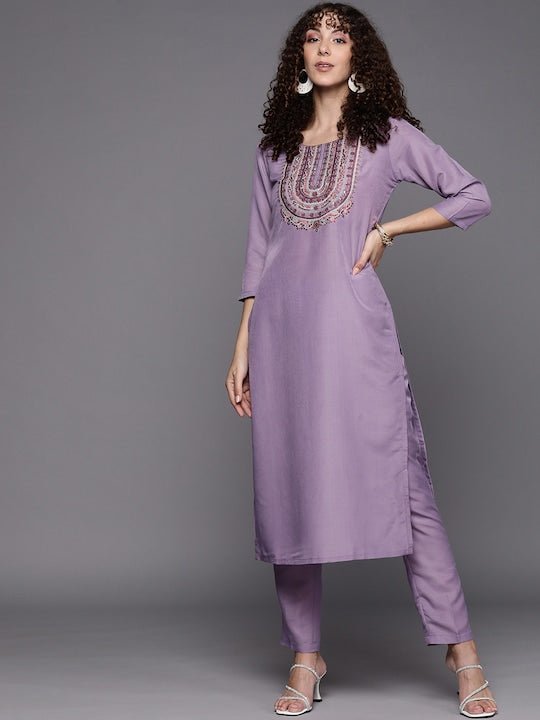 Women Floral Yoke Design Sequinned Kurta with Trousers - Inddus.com