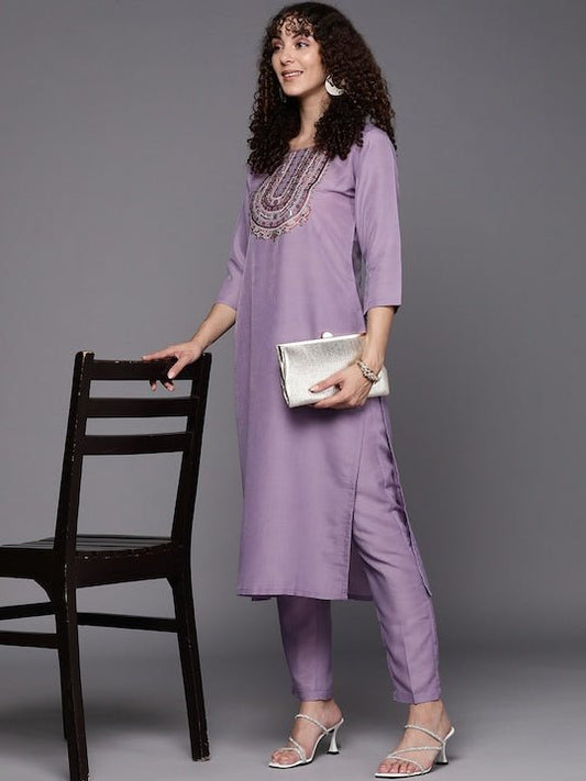 Women Floral Yoke Design Sequinned Kurta with Trousers - Inddus.com