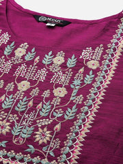 Women Floral Yoke Design Thread Work Kurta With Trousers - Inddus.com