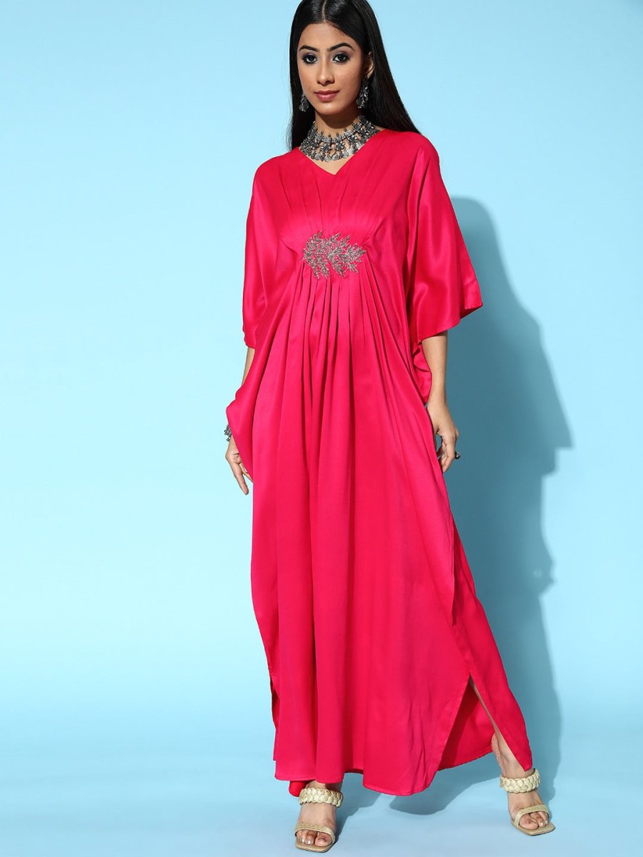 Women Fuchsia Solid New Age Kaftan Dress - Inddus.com