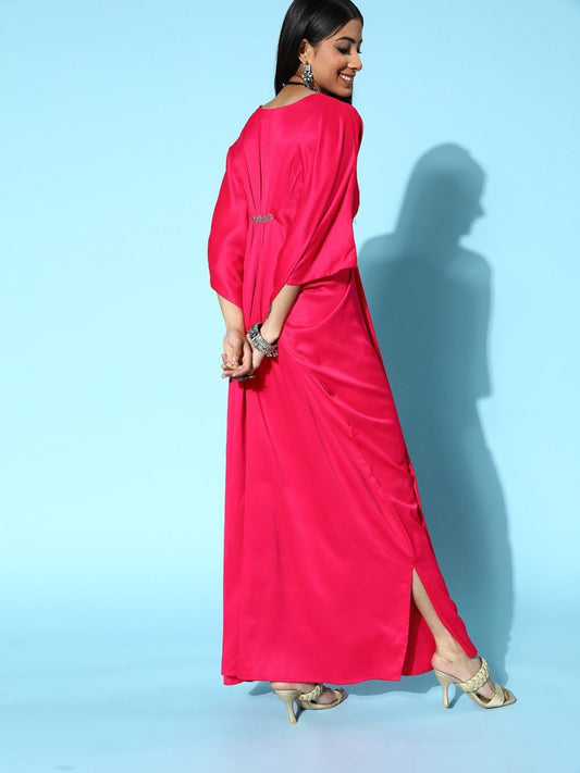 Women Fuchsia Solid New Age Kaftan Dress - Inddus.com