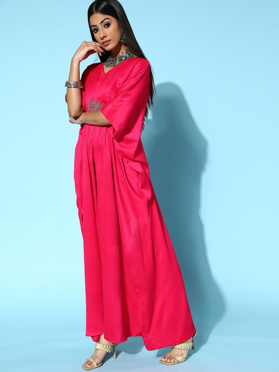 Women Fuchsia Solid New Age Kaftan Dress - Inddus.com