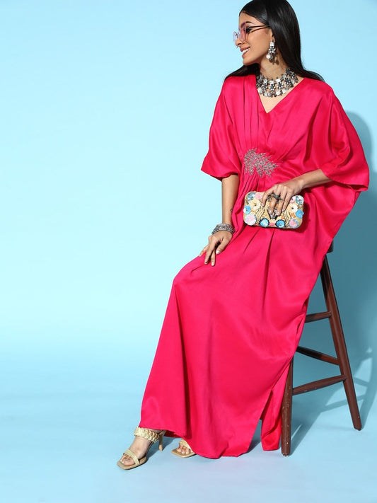 Women Fuchsia Solid New Age Kaftan Dress - Inddus.com