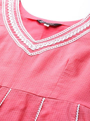 Women Gajri Pink Embroidered Thread Work Kurta with Dupatta - Inddus.com