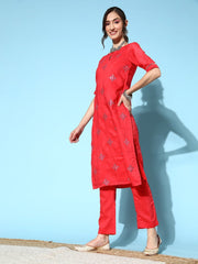 Women Geometric Silk Blend Mirror Work Kurta Set - Inddus.com