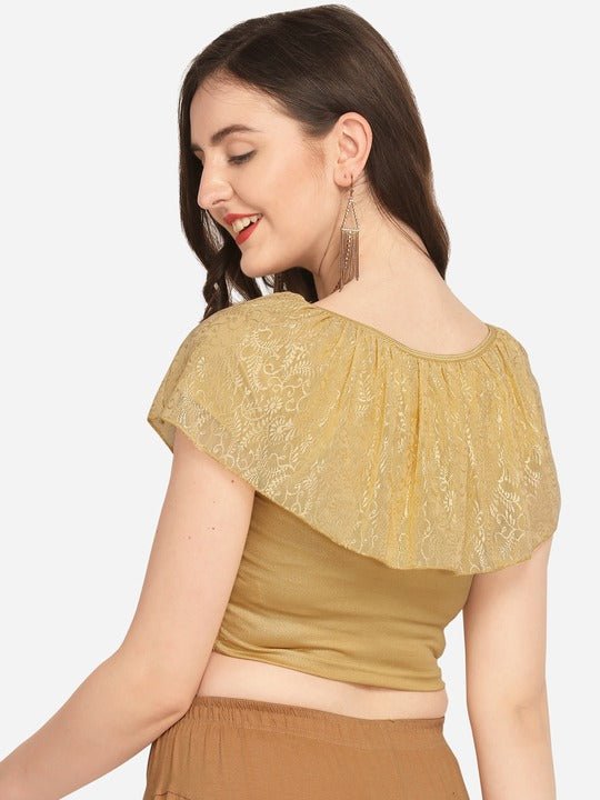 Women Gold-Coloured Solid Stretchable Saree Blouse - Inddus.com