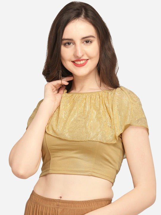 Women Gold-Coloured Solid Stretchable Saree Blouse - Inddus.com