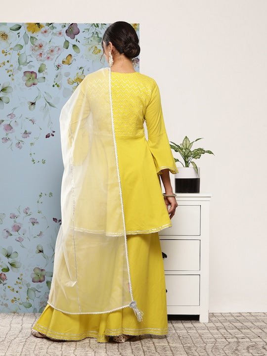 Women Gotta Patti Kurti With Sharara & With Dupatta - Inddus.com