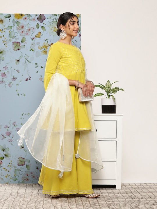 Women Gotta Patti Kurti With Sharara & With Dupatta - Inddus.com