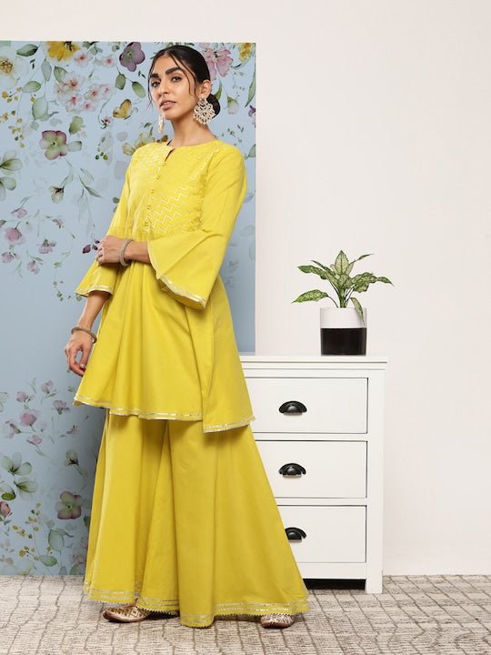 Women Gotta Patti Kurti With Sharara & With Dupatta - Inddus.com