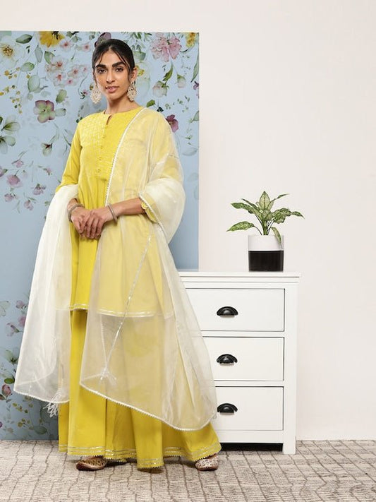 Women Gotta Patti Kurti With Sharara & With Dupatta - Inddus.com