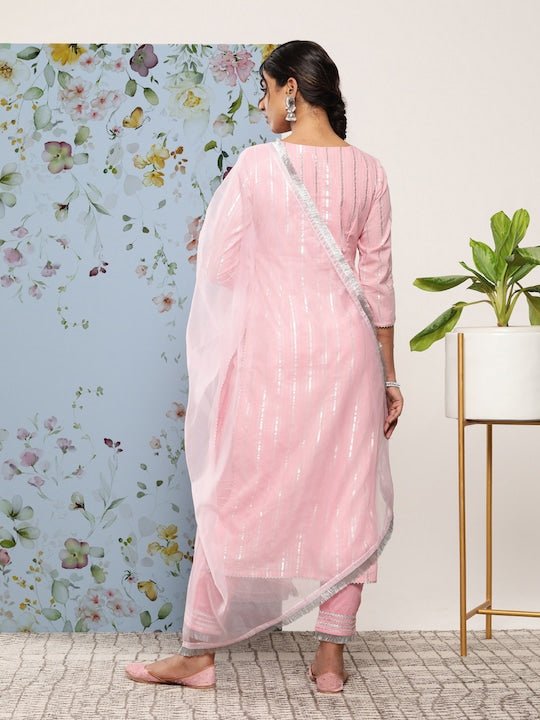 Women Gotta Patti Pure Cotton Kurta With Trousers & With Dupatta - Inddus.com