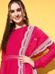 Women Gotta Patti Tiering Georgette Kurta With Dupatta - Inddus.com