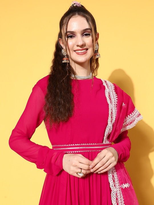 Women Gotta Patti Tiering Georgette Kurta With Dupatta - Inddus.com