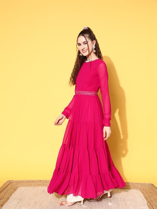 Women Gotta Patti Tiering Georgette Kurta With Dupatta - Inddus.com